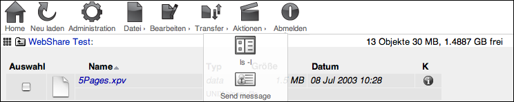 WebShare Aktionsskripte mit Icon