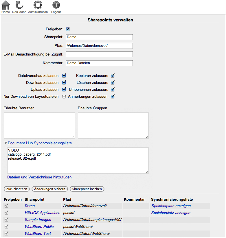 WebShare „Sharepoint verwalten“