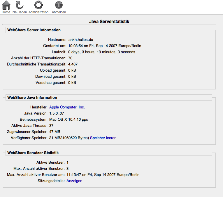 WebShare „Java Server Statistik“