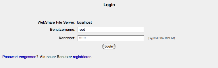 WebShare Anmeldefenster