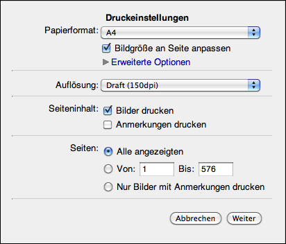 WebShare Preview-/Proof-Druckdialogdialog für mehrseitige Dokumente