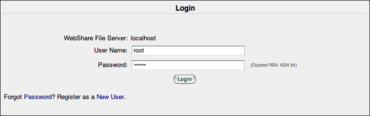 WebShare login window