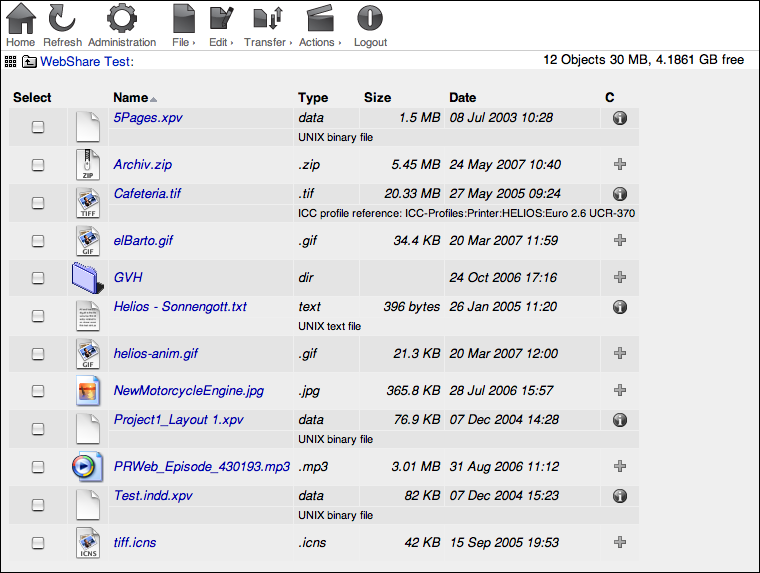 WebShare file browser (default view)