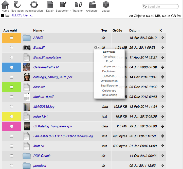 WebShare Dateibrowser (Standardansicht)