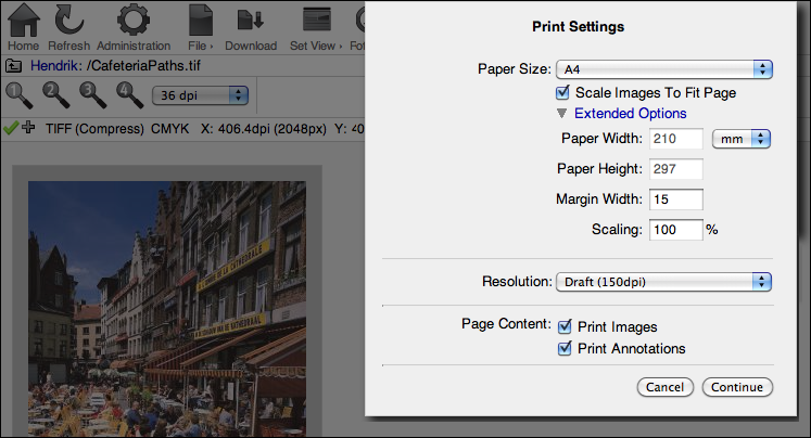 WebShare preview/proof print dialog
