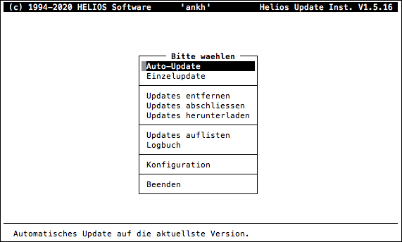 HELIOS Update Installer – Hauptmenü