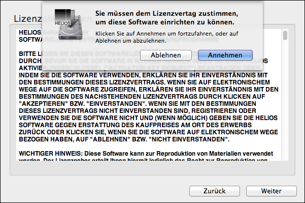 HELIOS Installer
(OS X) – Lizenzvereinbarung