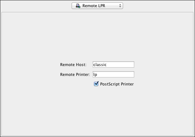 <code>Remote LPR</code> printer connection