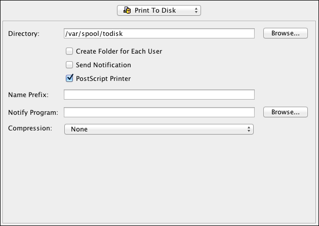 <code>Print To Disk</code> printer connection