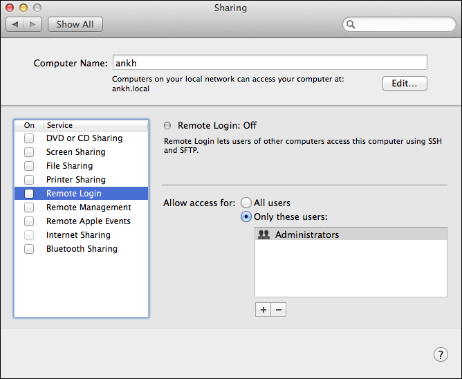 OS X: <code>Computer Name</code> in the “Sharing” dialog