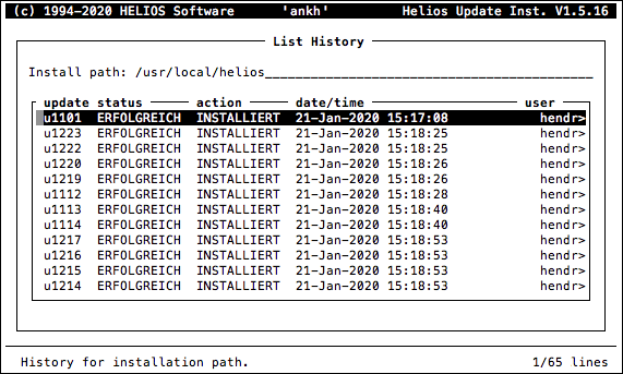 HELIOS Update Installer – List History