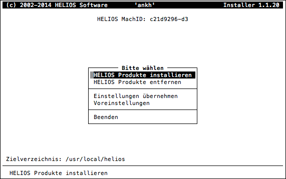 HELIOS Installer – Hauptmenü