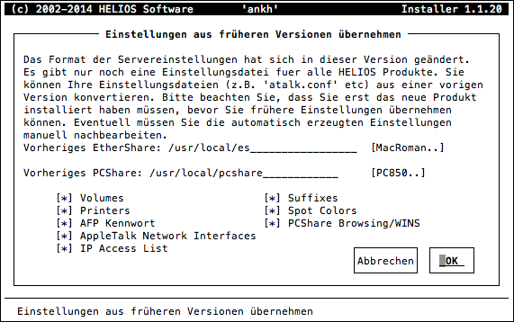 HELIOS Installer – Einstellungen aus früheren Versionen übernehmen