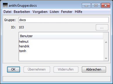 Gruppendaten der Gruppe „docs“ auf dem Host „ankh“