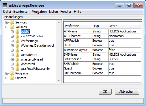 HELIOS Admin Fenster „Serverpräferenzen“