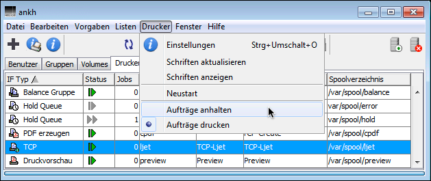 Option
<code>Aufträge anhalten</code>