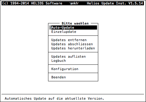 HELIOS Update Installer – Hauptmenü