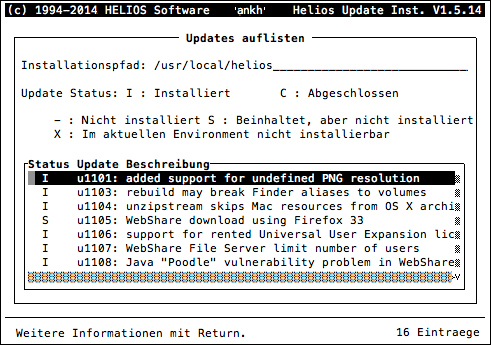 HELIOS Update Installer – Updates auflisten