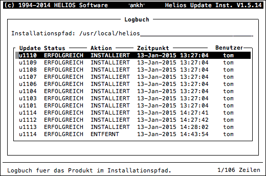 HELIOS Update Installer – Logbuch