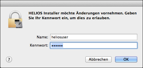 HELIOS Installer (OS X) – Autorisierung