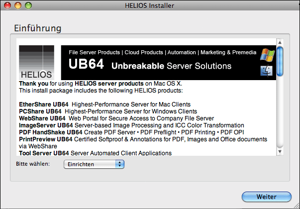 HELIOS Installer (OS X) – Einführung