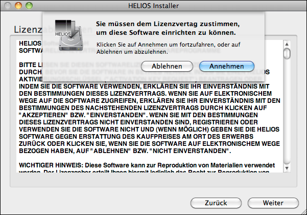 HELIOS Installer
(OS X) – Lizenzvereinbarung