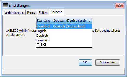 Lokale Einstellungen in HELIOS Admin – Sprache