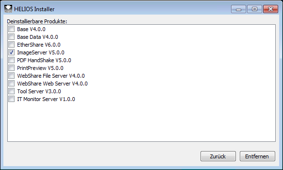 HELIOS Installer – Deinstallierbare Produkte