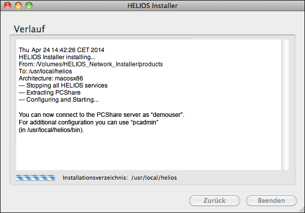 HELIOS Installer (OS X) – Verlauf
