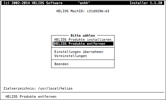 HELIOS Installer – Hauptmenü