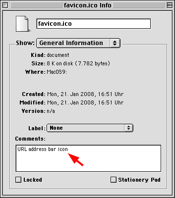 Dateikommentar in Mac OS 9