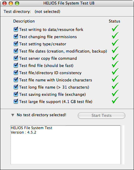 HELIOS File System Test dialog