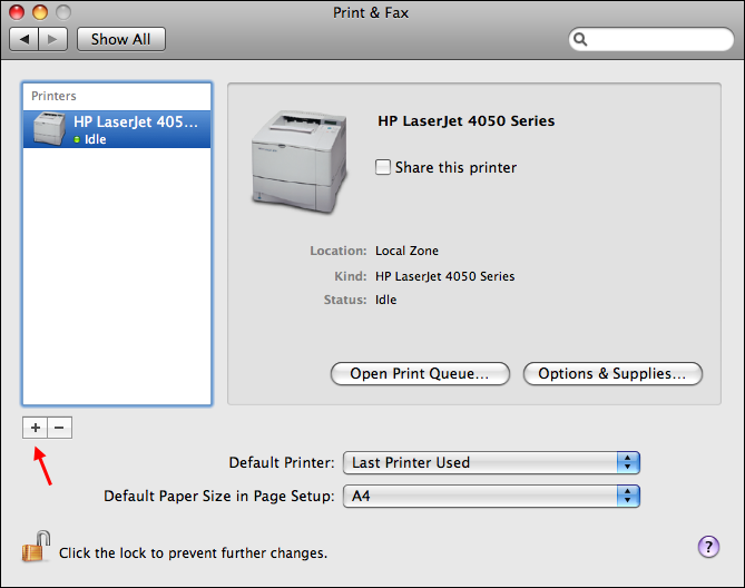 Apple “Print & Fax” system preferences
