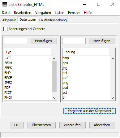 HELIOS Admin Fenster „Skript“ – Registerkarte <code>Dateitypen</code>