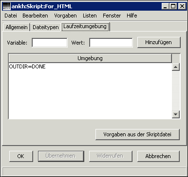 HELIOS Admin Fenster „Skript“ – Registerkarte <code>Laufzeitumgebung</code>