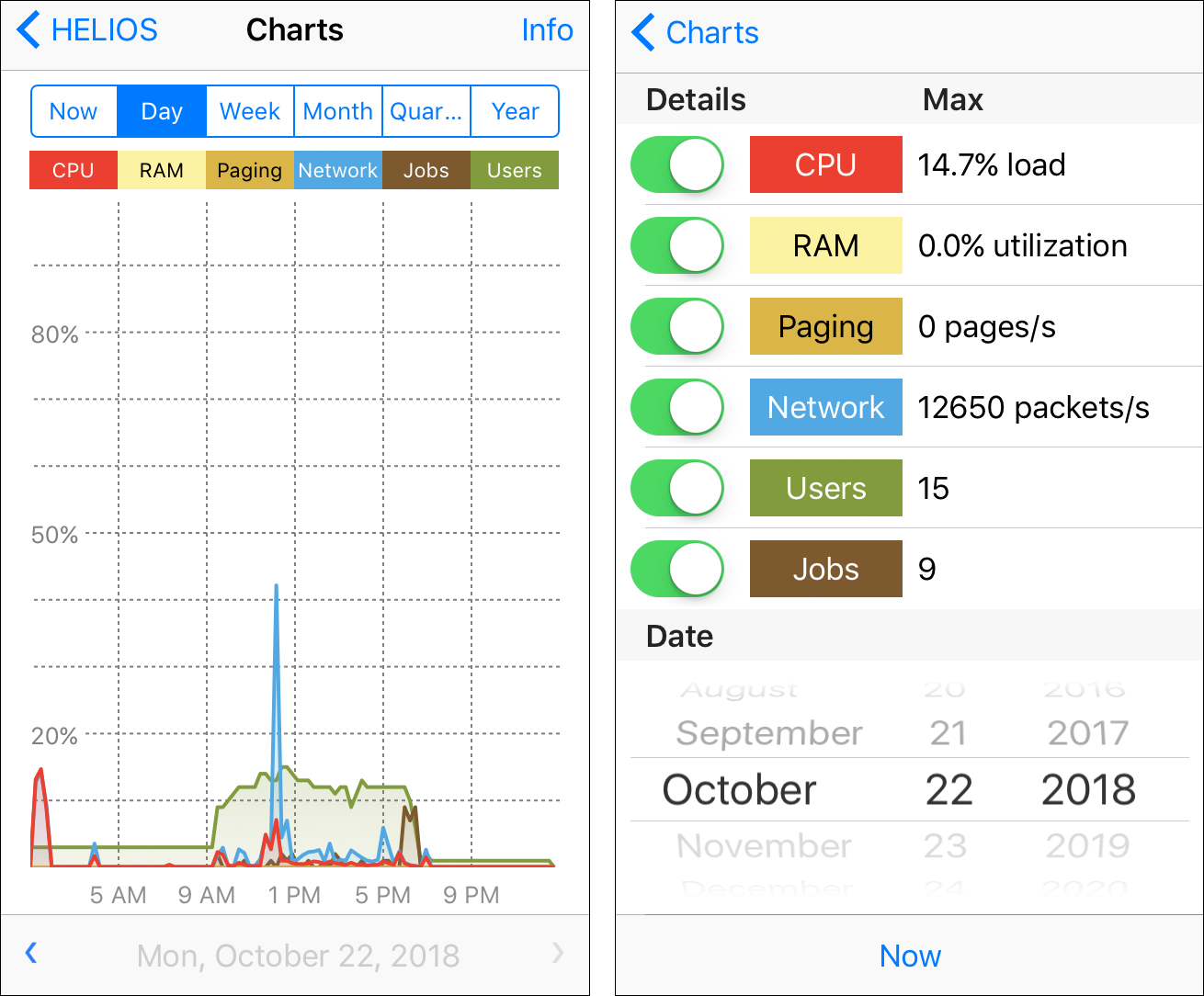 Monitoring the server load and viewing server load peak values