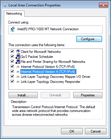 “Local Area Connection Properties” window