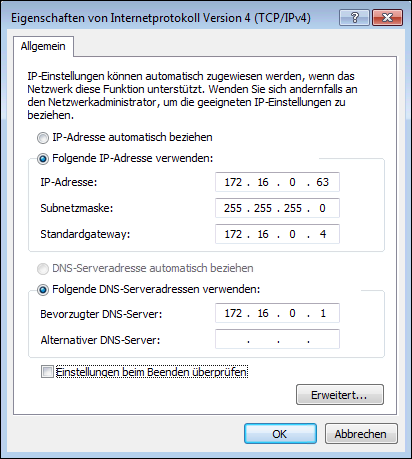 Fenster „Eigenschaften von Internetprotokoll Version 4 (TCP/IPv4)“