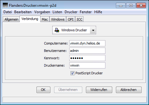 Verbindung <code>Windows Drucker</code>