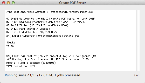 Fenster „Create PDF Server“