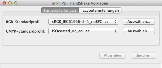 Öffnen des Dialogs „PDF HandShake Vorgaben“