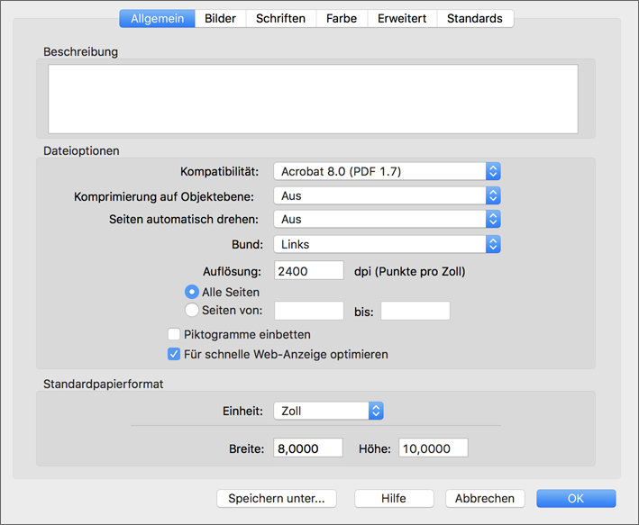 Einstellungen <code>Allgemein</code>