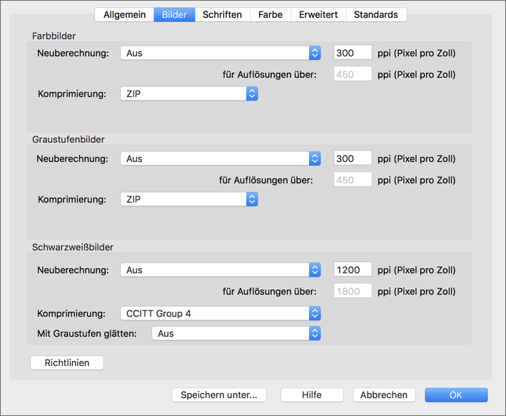 Einstellungen <code>Bilder</code>