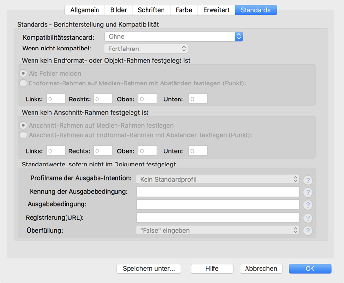 Einstellungen <code>Standards</code>