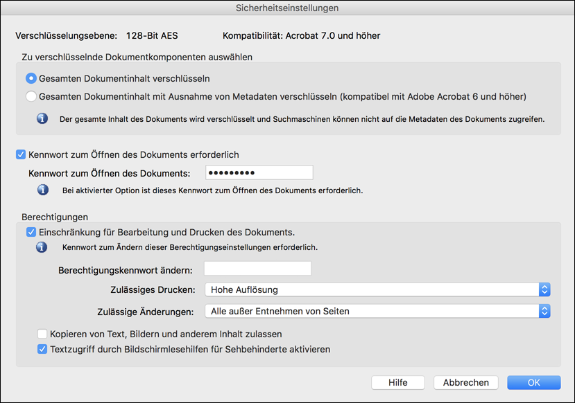 Acrobat Distiller Dialog „Security“