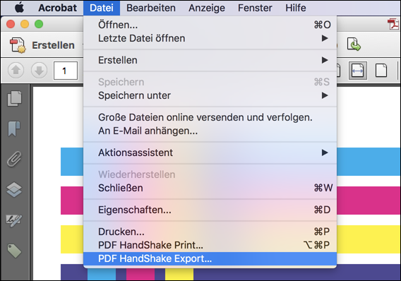 Öffnen des Dialogfensters „Export for Imposition“