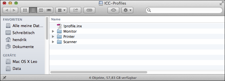 Inhalt des Volumes „ICC-Profiles“