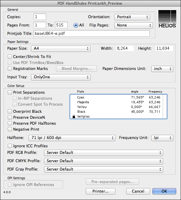 Dialogfenster „PDF HandShake Print“