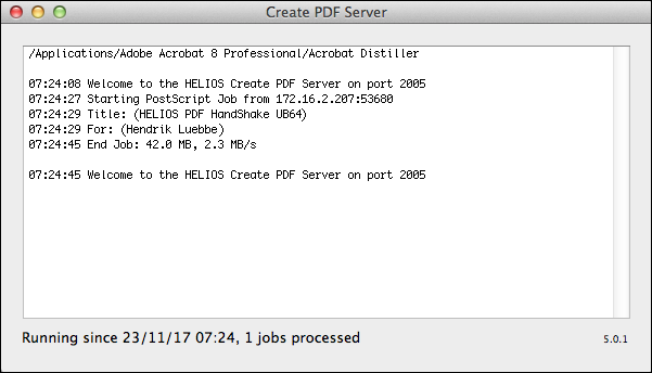 “Create PDF Server” window