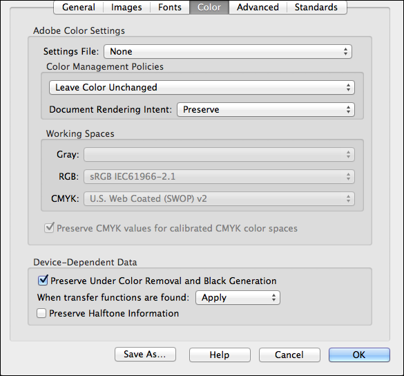 Setting up <code>Color</code> settings